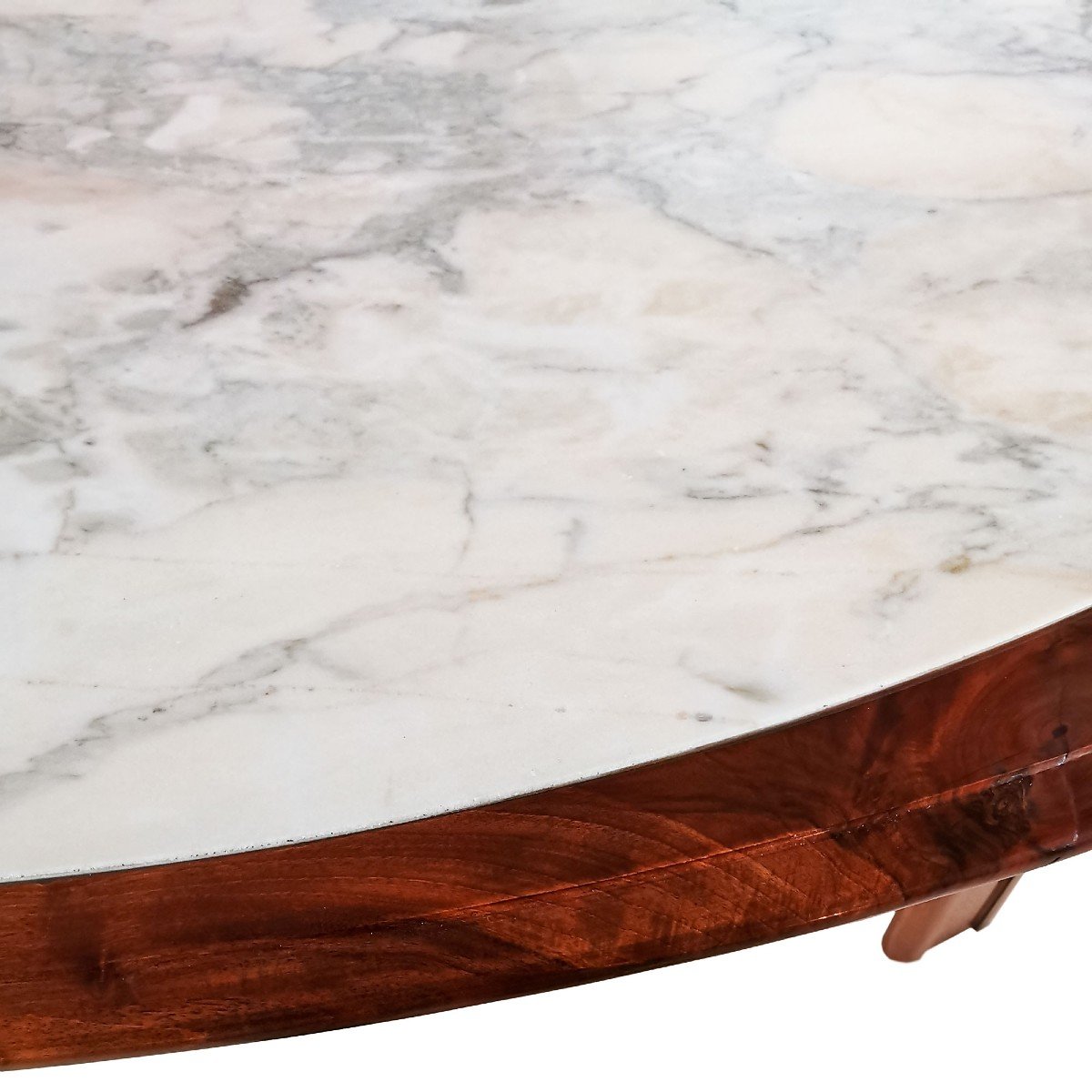 Oval Table In Solid Walnut With Marble Top - Italy 1970-photo-2