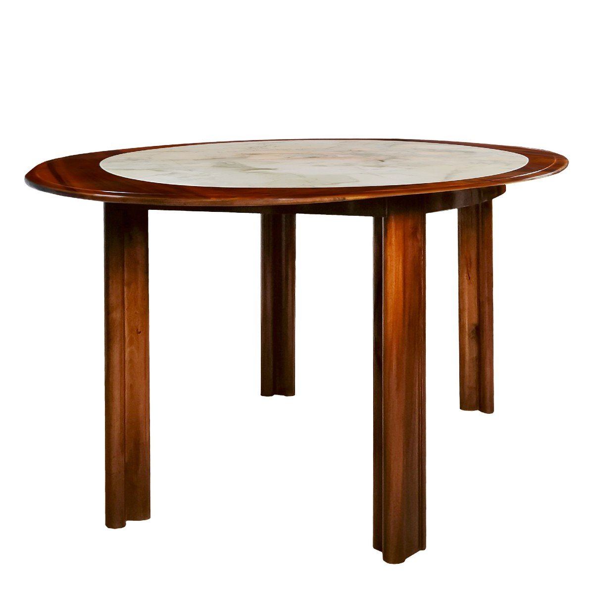 Oval Table In Solid Walnut With Marble Top - Italy 1970-photo-3