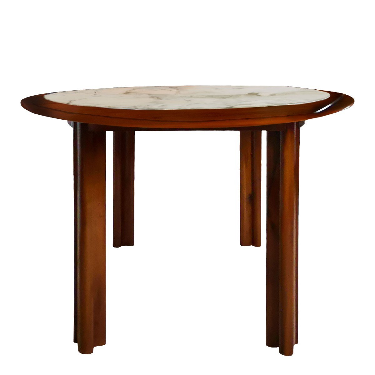 Oval Table In Solid Walnut With Marble Top - Italy 1970-photo-4