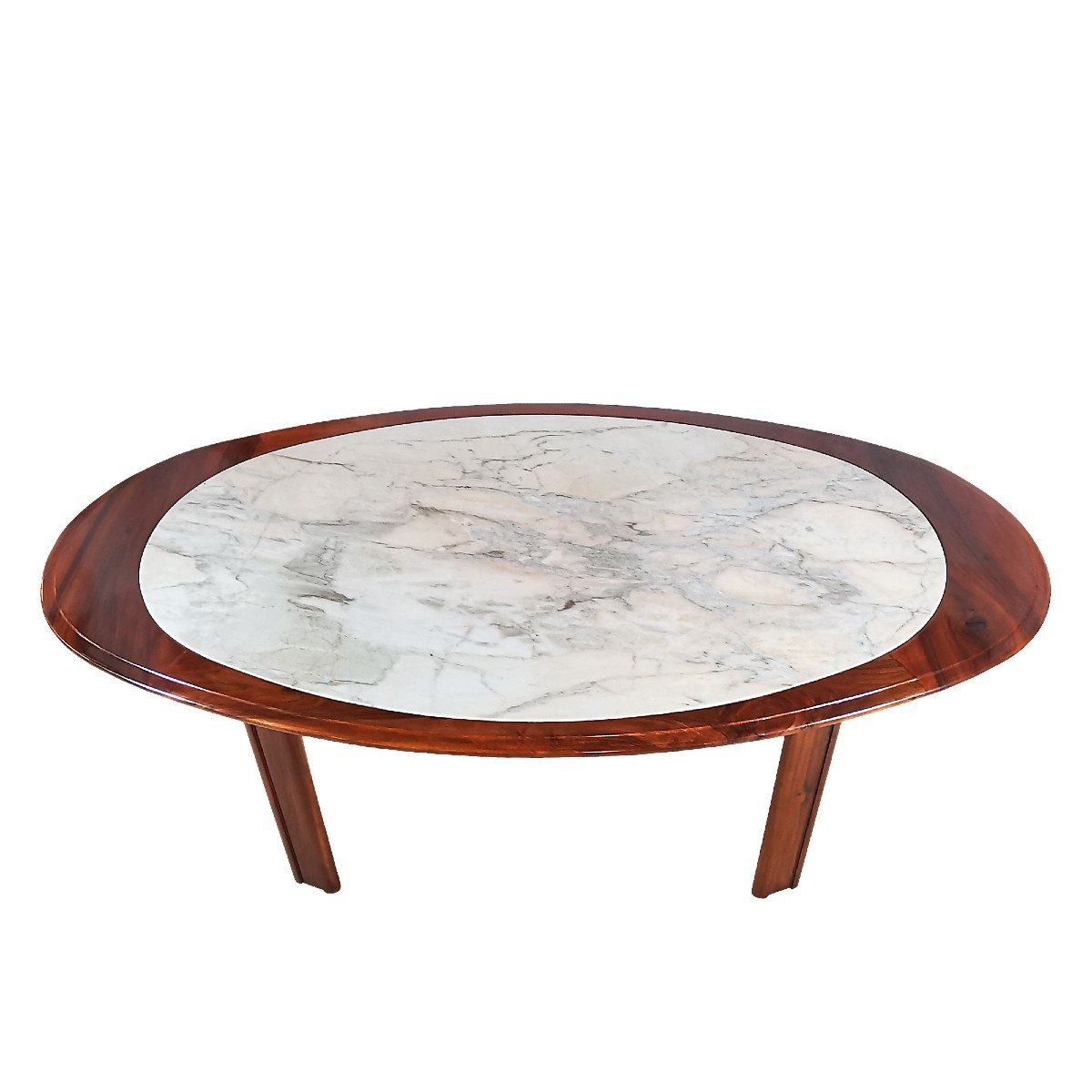 Oval Table In Solid Walnut With Marble Top - Italy 1970-photo-5