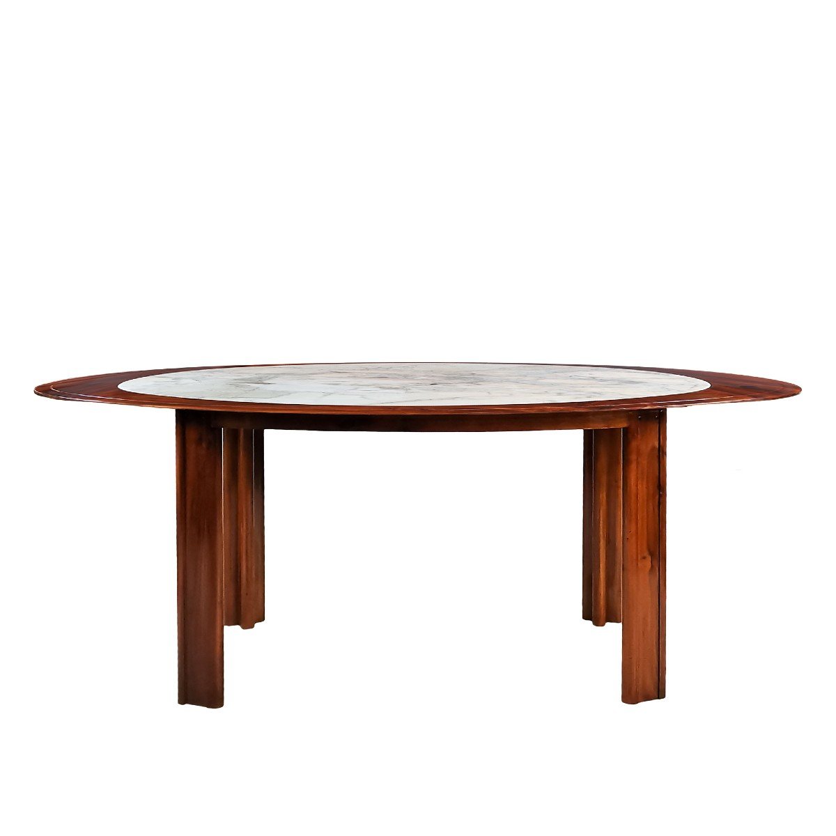 Oval Table In Solid Walnut With Marble Top - Italy 1970