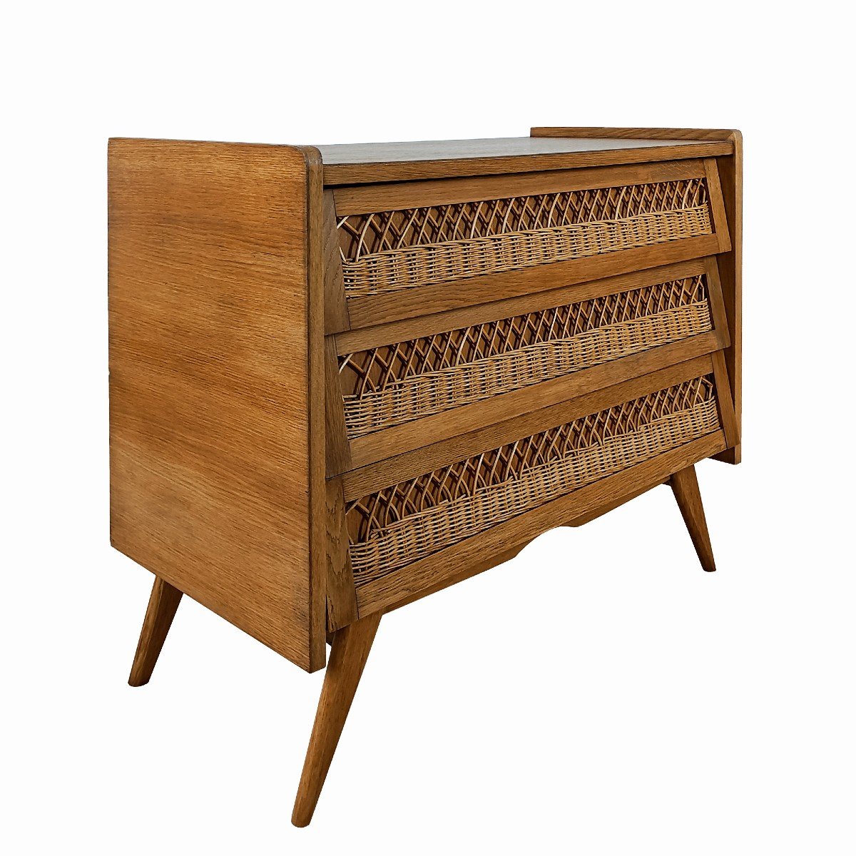 Chest Of Drawers In Oak And Wicker - France 1950-photo-2