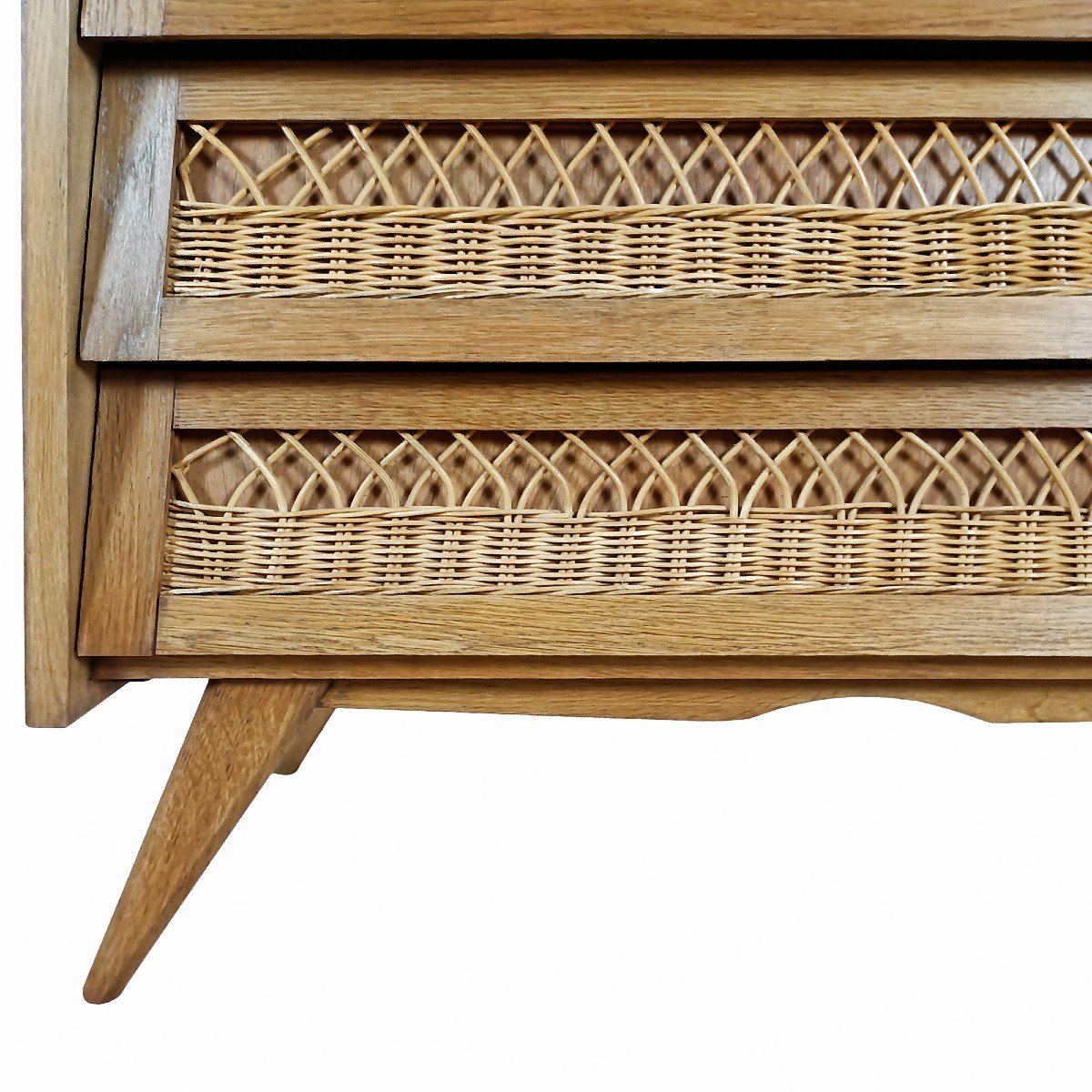 Chest Of Drawers In Oak And Wicker - France 1950-photo-4