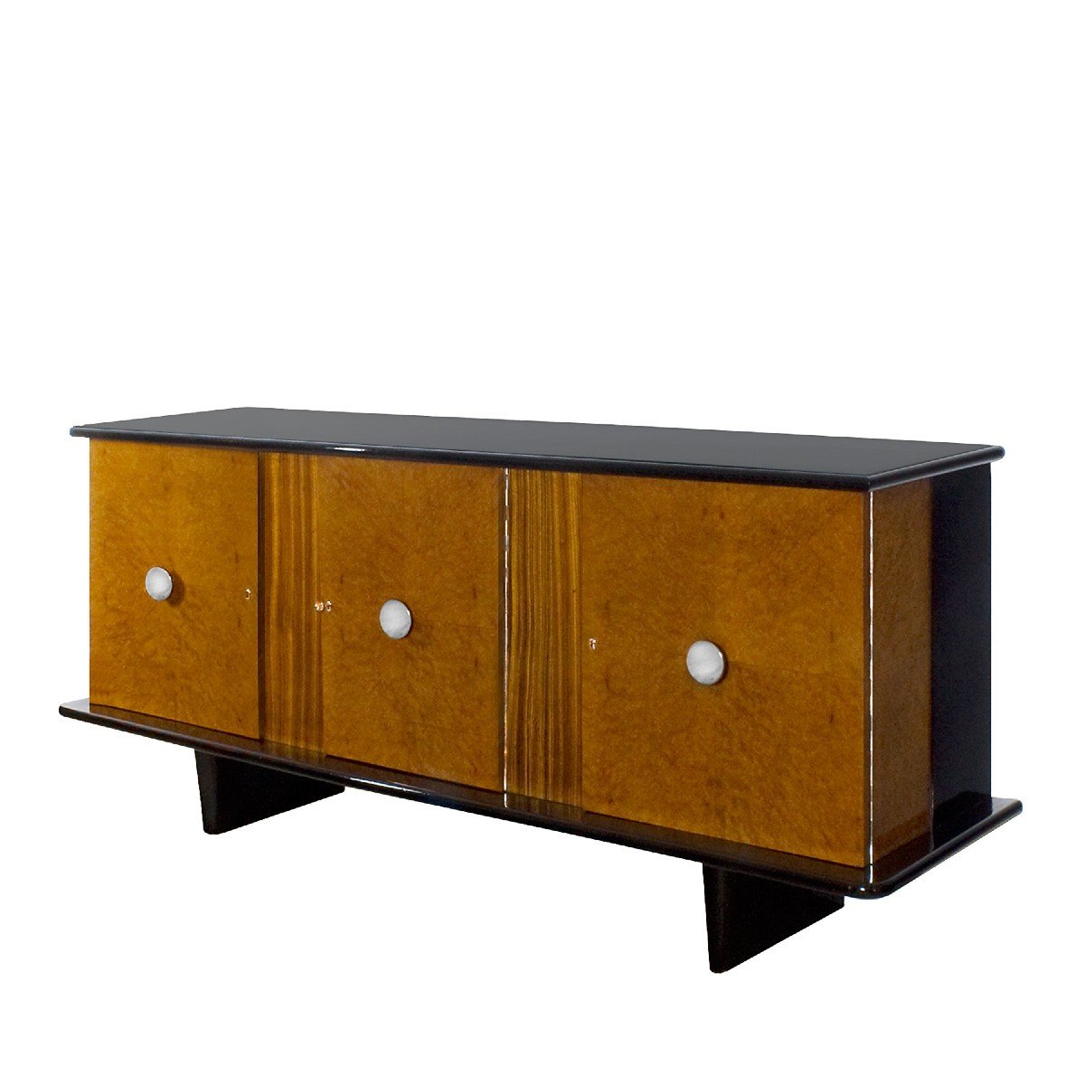 Art Deco Three-door Sideboard In Speckled Maple Veneer - Italy 1930s-photo-7