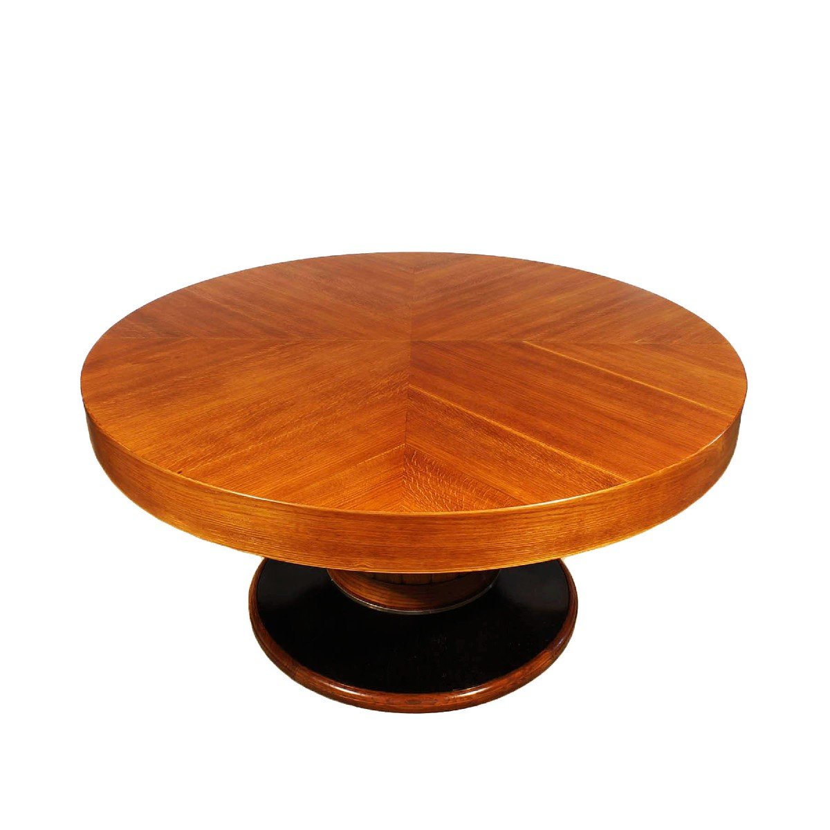 Grande Table Ronde Art Déco En Chêne Massif - Barcelone 1930-photo-2