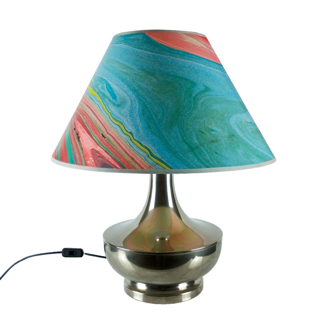 Lampe De Table En Métal Argenté – Italie 1970-photo-2