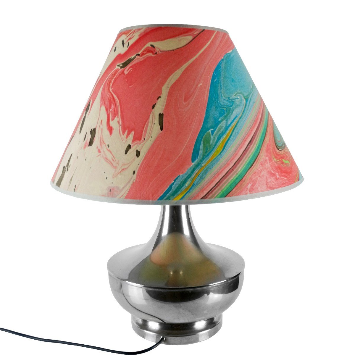 Lampe De Table En Métal Argenté – Italie 1970-photo-3