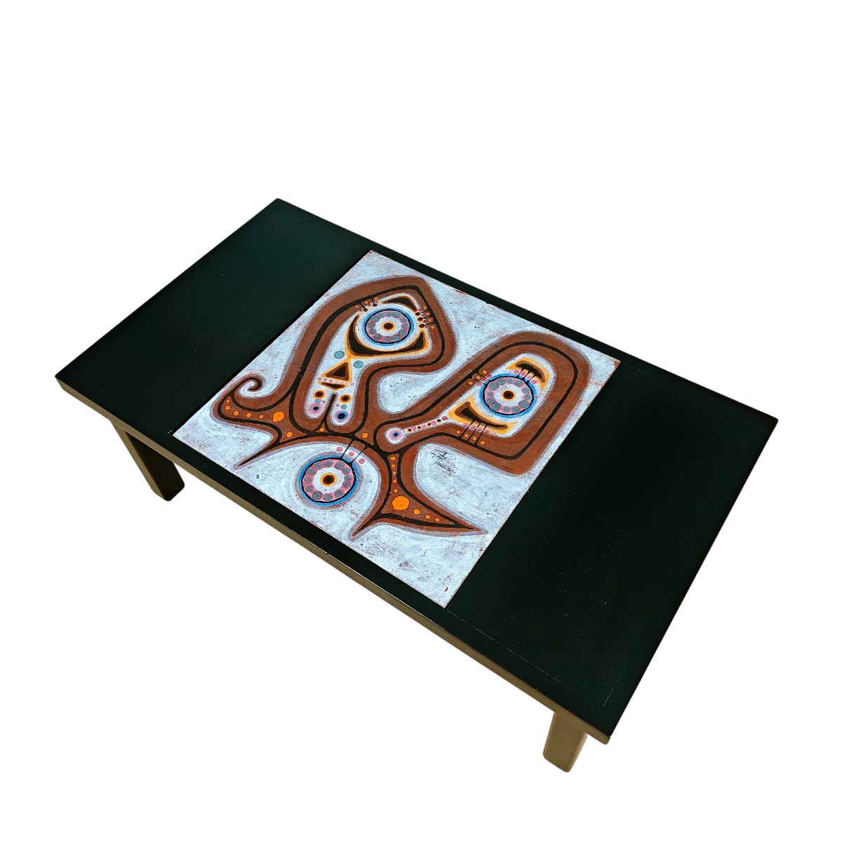 Coffee Table With Ceramic By Poussine – France 1970-photo-2