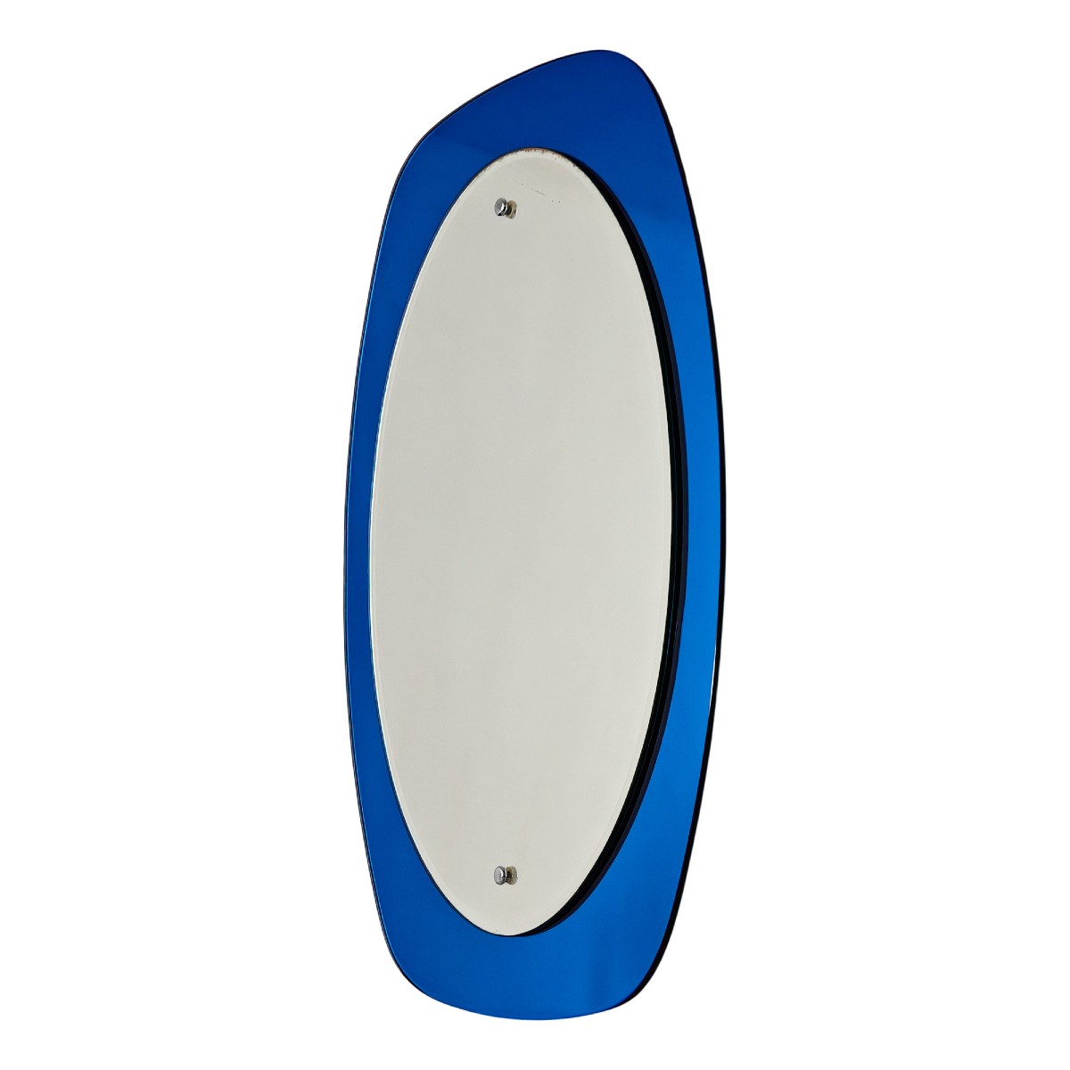 Blue Oval Bevelled Mirror - Italy 1950-photo-2