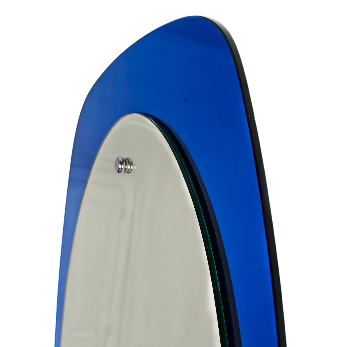 Blue Oval Bevelled Mirror - Italy 1950-photo-4