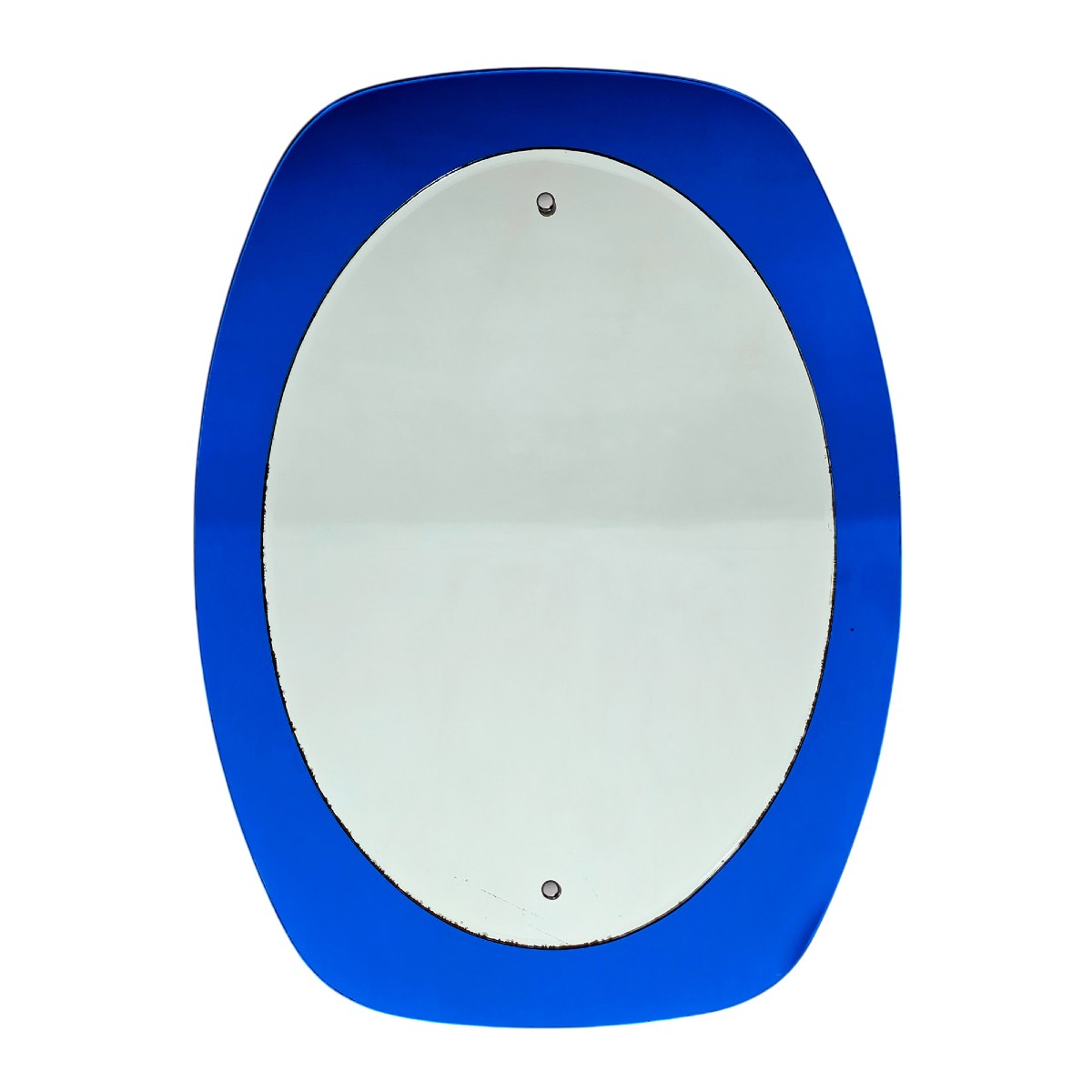 Blue Oval Bevelled Mirror - Italy 1950