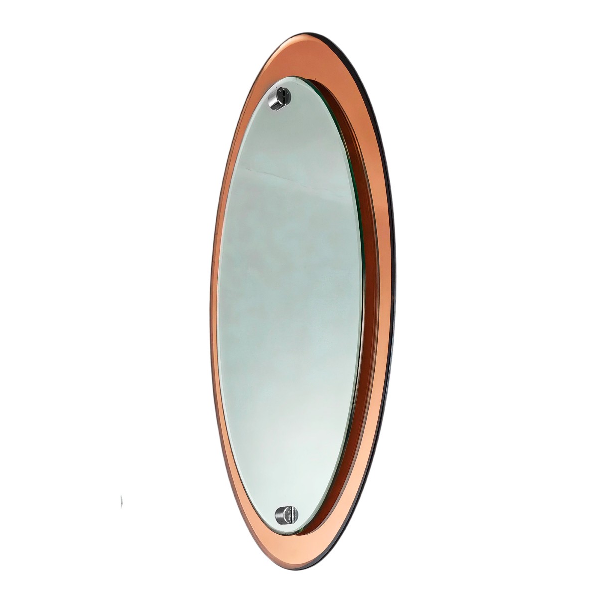 Oval Bevelled Pink Mirror - Italy 1950-photo-2