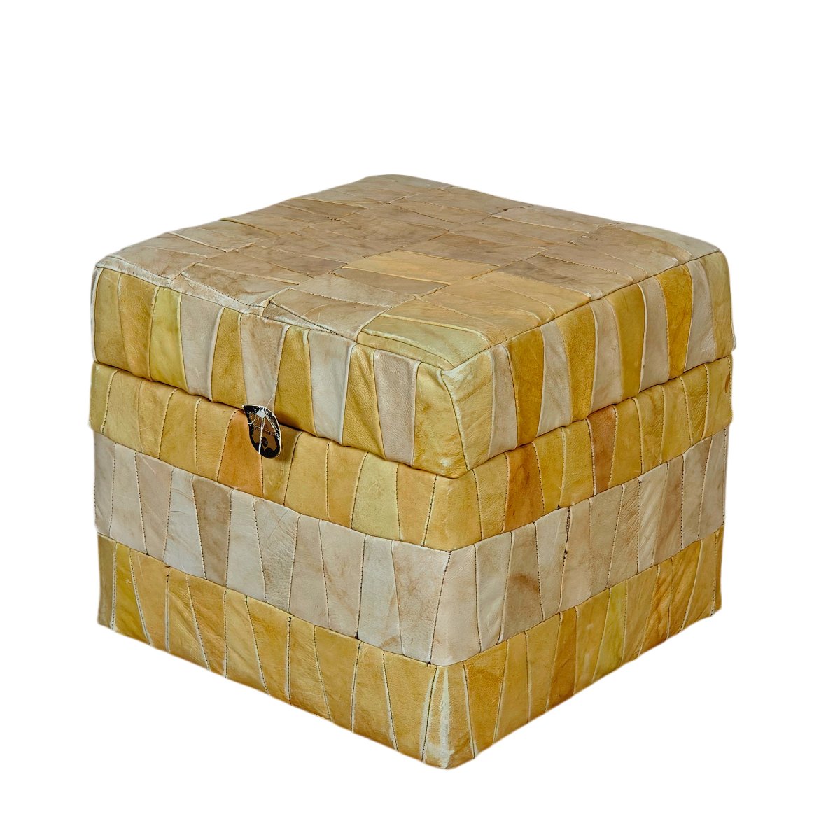Patchwork Leather Storage Ottoman – France, 1970-photo-4