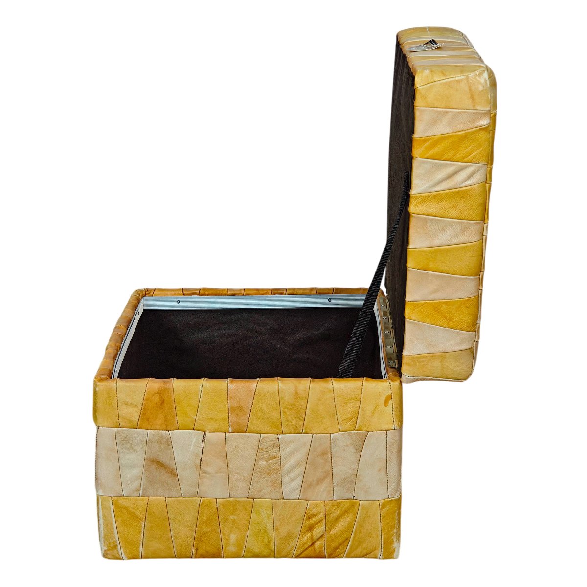 Patchwork Leather Storage Ottoman – France, 1970-photo-2