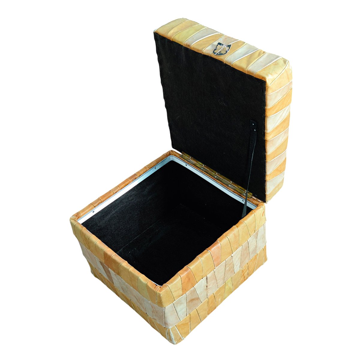 Patchwork Leather Storage Ottoman – France, 1970-photo-3