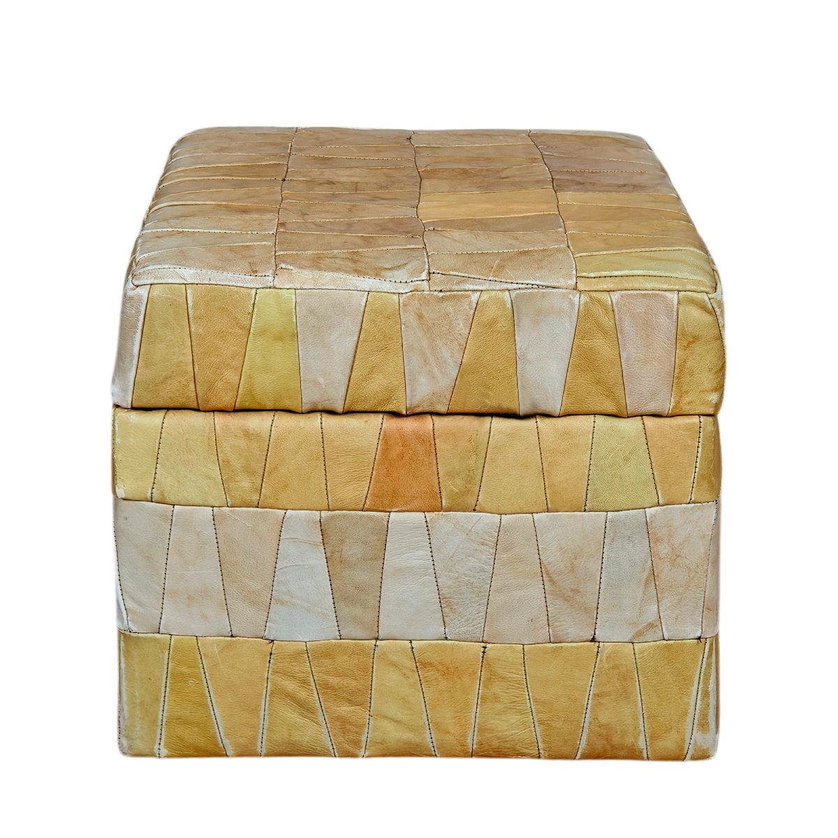 Patchwork Leather Storage Ottoman – France, 1970