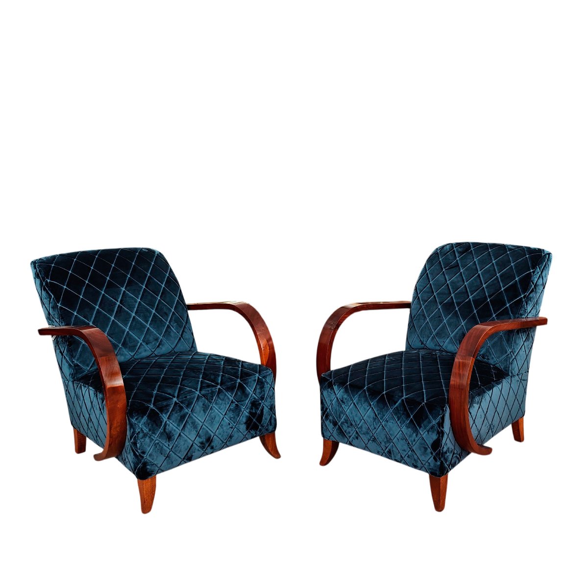 Pair Of Art Deco Velvet Armchairs – France, 1930