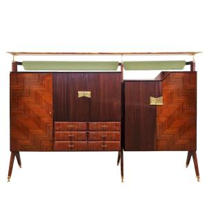 Large Removable Multi-purpose Furniture In Solid Wood Veneered With Rosewood - Italy 1950