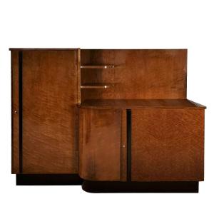 Large Sideboard Cabinet In Speckled Mahogany Veneered Wood - Italy 1930s