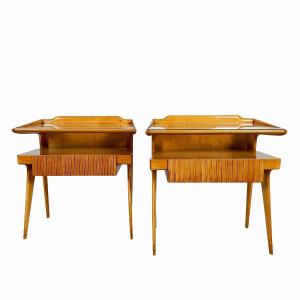 Pair Of Bedside Tables In Solid Maple - Italy 1950