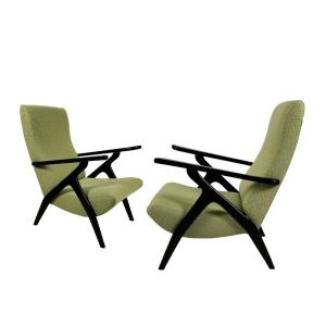 Pair Of Armchairs In Stained Solid Beech - Italy 1950