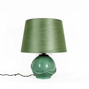 Lampe De Table Art Déco En Céramique Vert Céladon - Tchécoslovaquie 1930