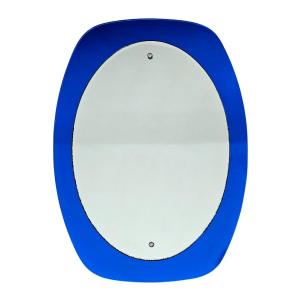 Blue Oval Bevelled Mirror - Italy 1950