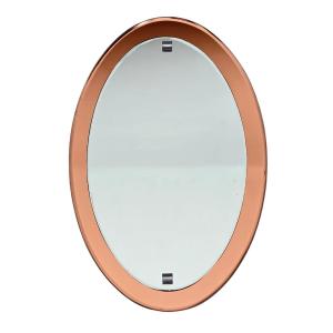 Miroir ovale biseauté rose – Italie 1950