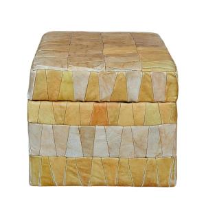 Patchwork Leather Storage Ottoman – France, 1970
