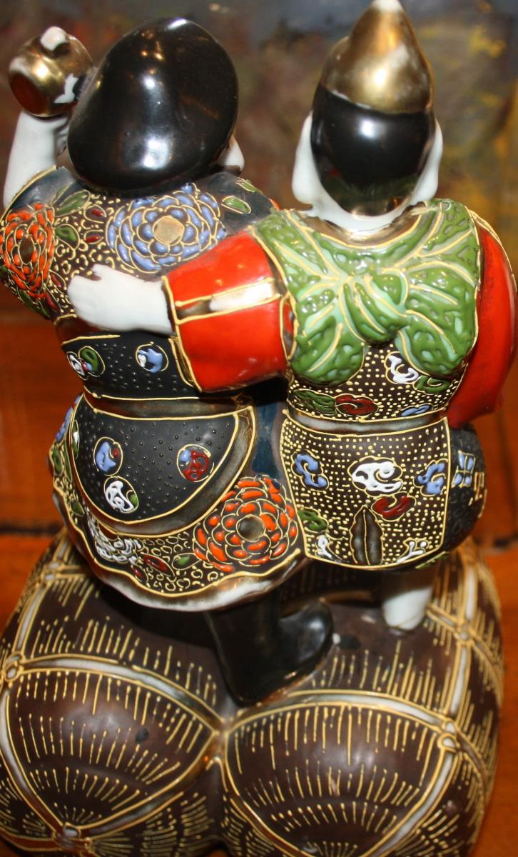 Couple De Japonais En Porcelaine Polychrome 19ème-photo-3