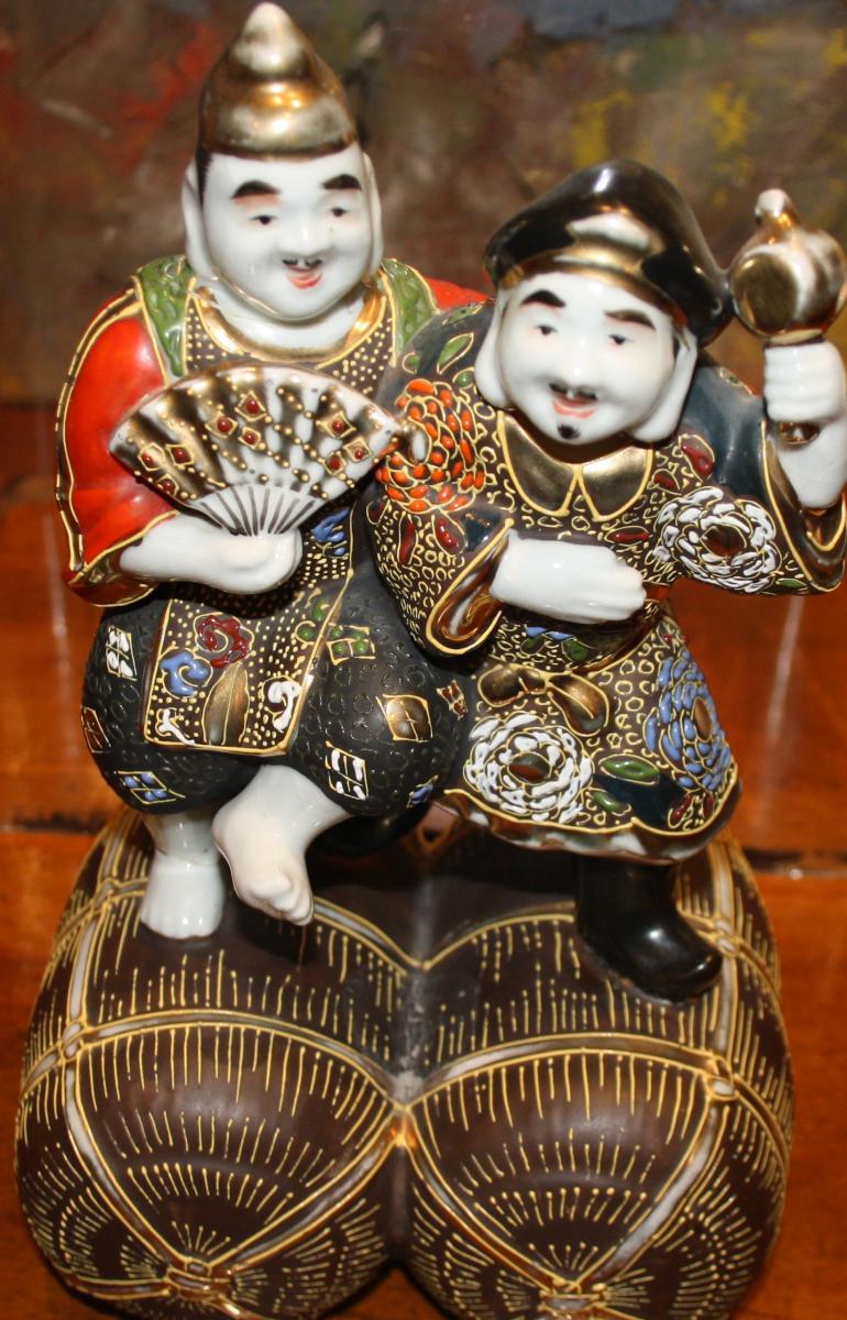 Couple De Japonais En Porcelaine Polychrome 19ème-photo-1