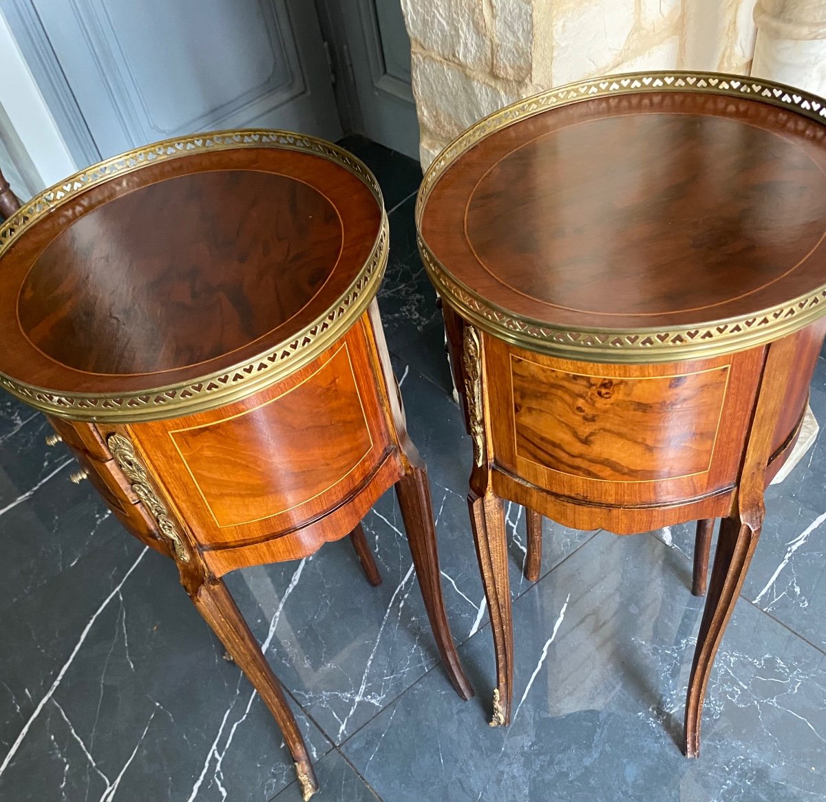 A Pair Of Louis XV Style Drum Bedside Tables -photo-2