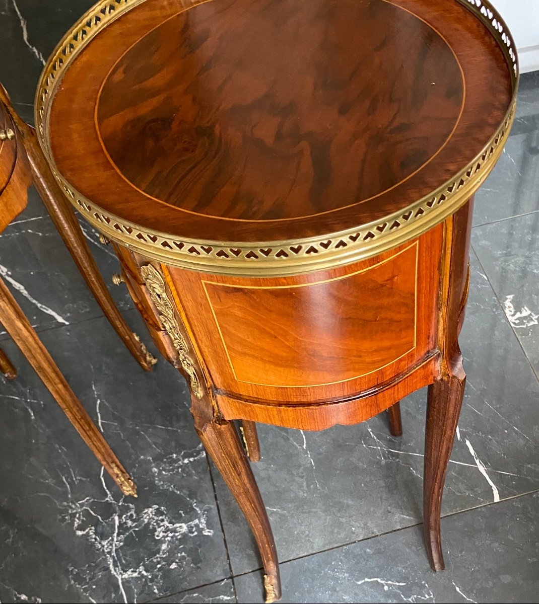 A Pair Of Louis XV Style Drum Bedside Tables -photo-1