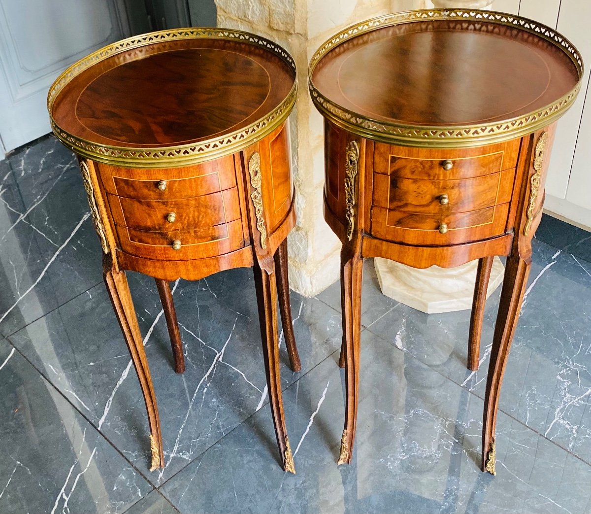 A Pair Of Louis XV Style Drum Bedside Tables 
