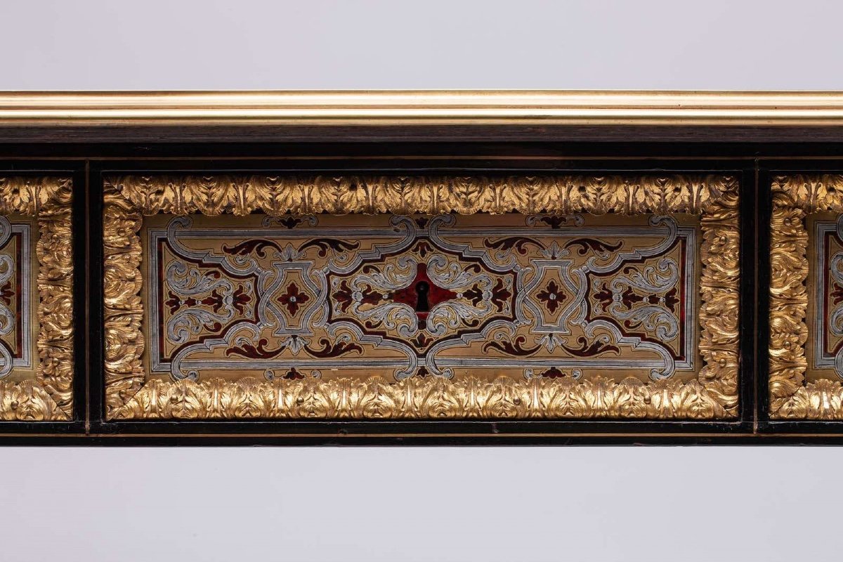 19th Century Boulle France Paris Louis XIV Style Mounted Gilt Bronze Tortoise Shell And Engraved Brass I-photo-4