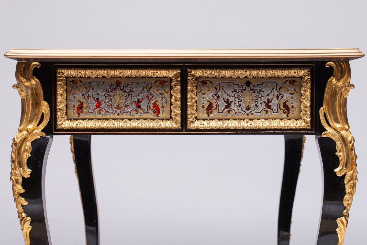19th Century Boulle France Paris Louis XIV Style Mounted Gilt Bronze Tortoise Shell And Engraved Brass I-photo-8