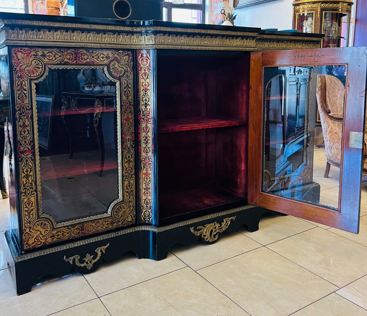 Commode Boulle Napoleon III Cabinet Trois Portes Marqueterie 19ème Siècle-photo-3