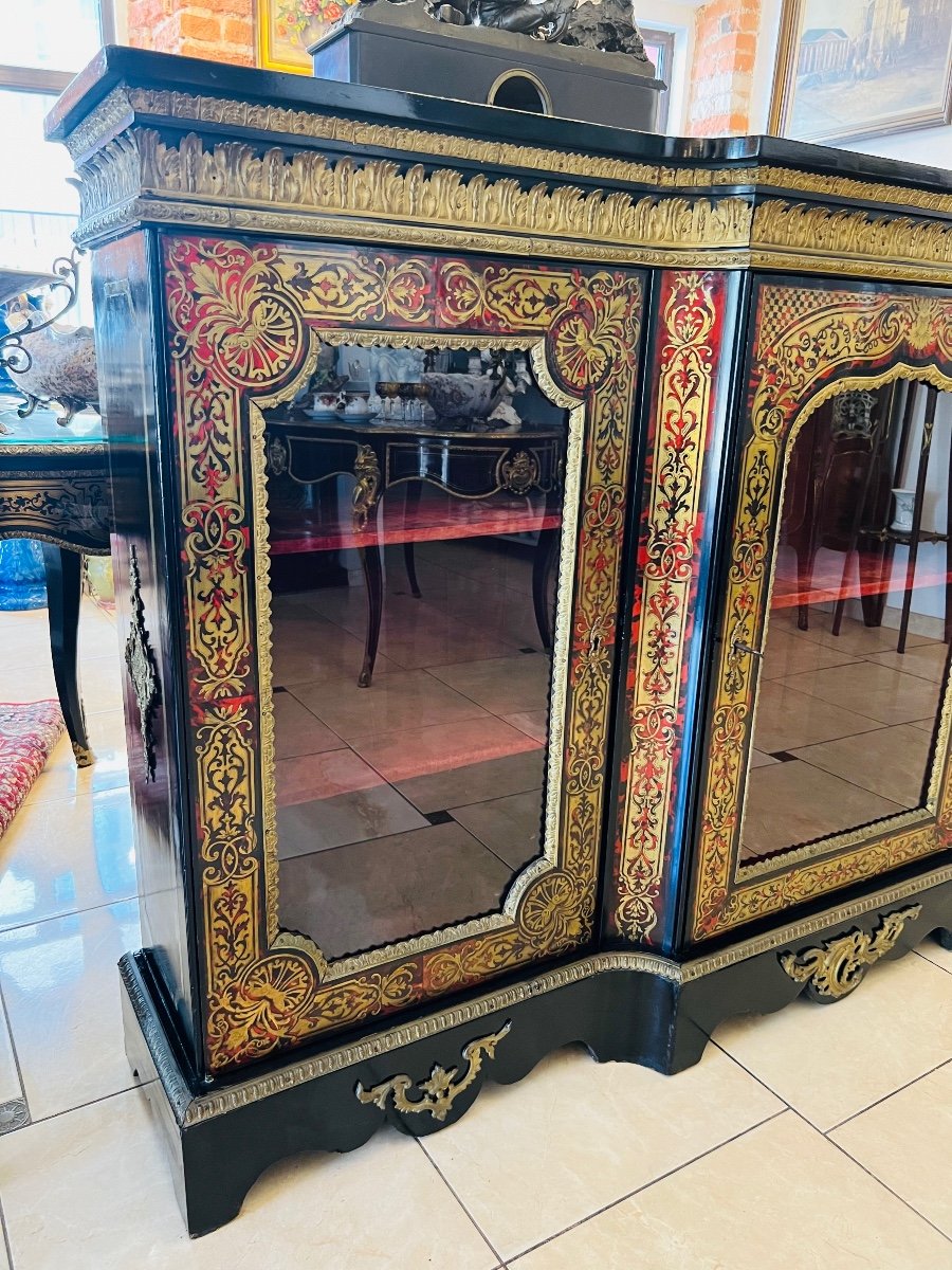 Commode Boulle Napoleon III Cabinet Trois Portes Marqueterie 19ème Siècle-photo-4