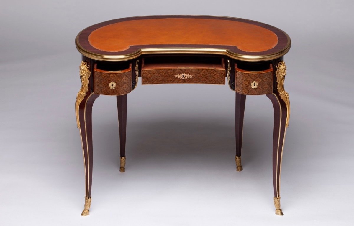 Victor Raulin Bureau Français France Paris De Style Louis XVI Du 19ème Siècle En Acajou Et Bronze Doré-photo-8