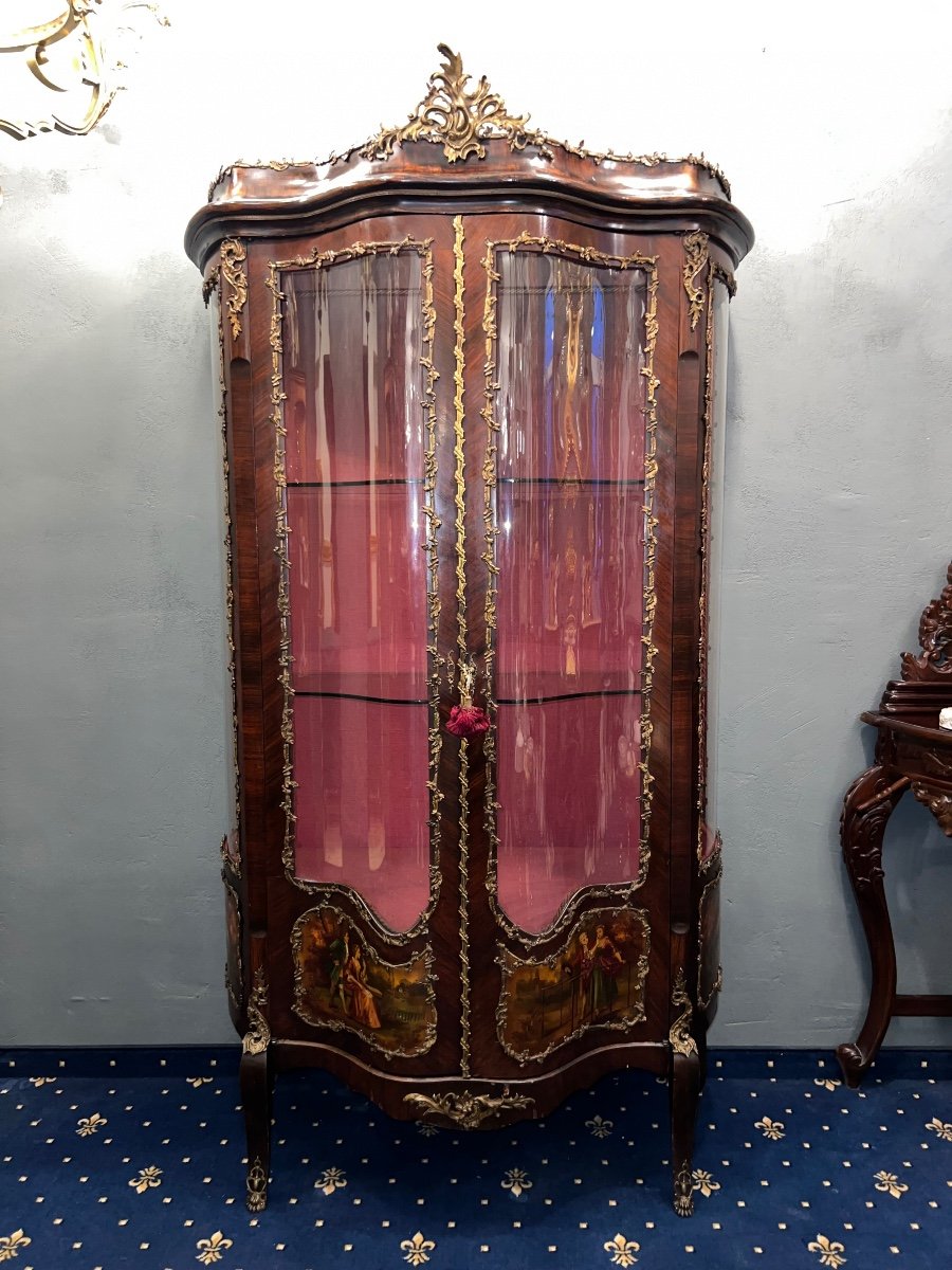 French Empire Showcase Bronze Marquetry Showcase Large Martin Varnish Showcase Two Doors Pei