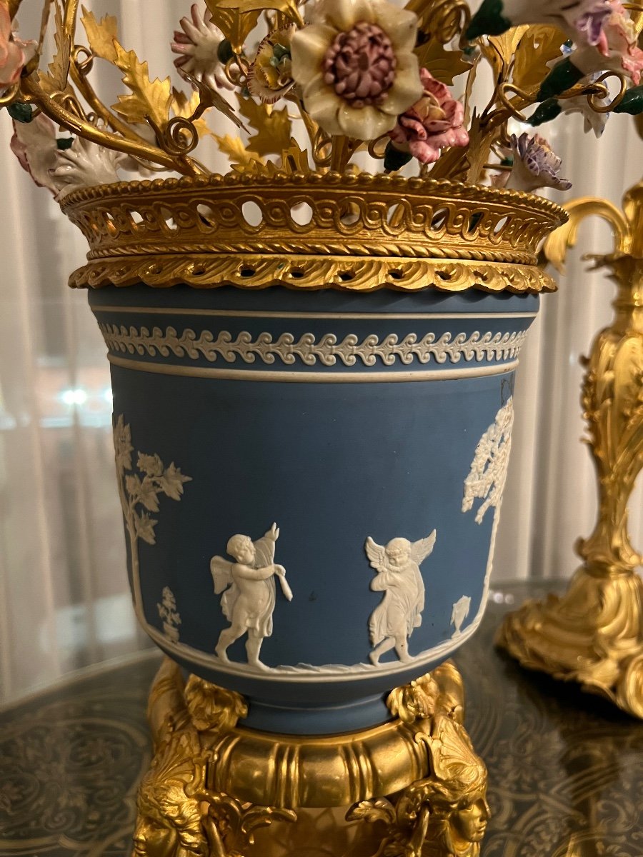 Cassolette Vase Jardiniere Sèvres Porcelain Jasperware Wedgwood Blue England Centerpiece-photo-1