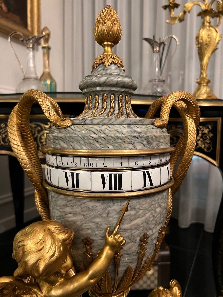 Important Pendulum In Rotating Circle Louis XVI Style Att. Dufaud Paris Model After Lepaute Monumental Rotating Fireplace Clock In Gilt Bronze 19th Century-photo-3