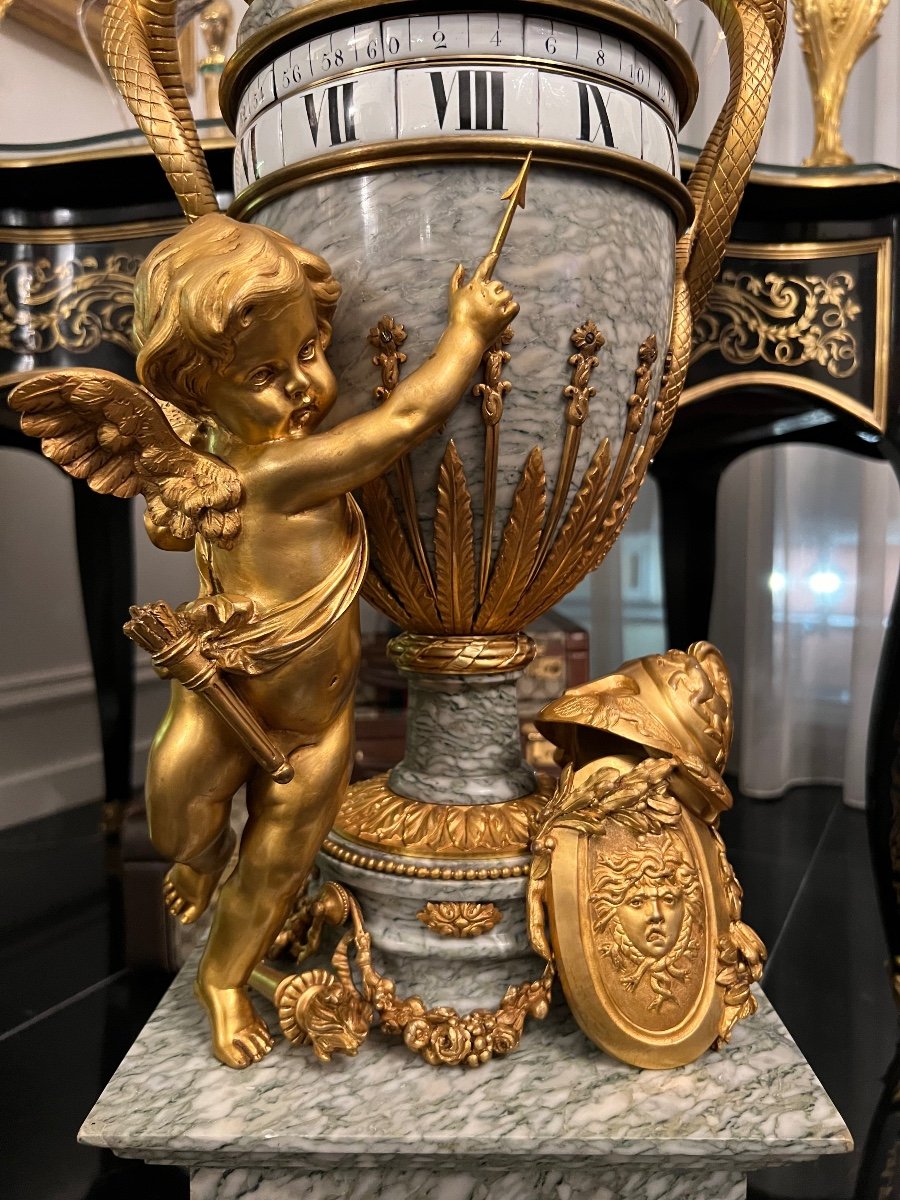 Important Pendulum In Rotating Circle Louis XVI Style Att. Dufaud Paris Model After Lepaute Monumental Rotating Fireplace Clock In Gilt Bronze 19th Century-photo-1