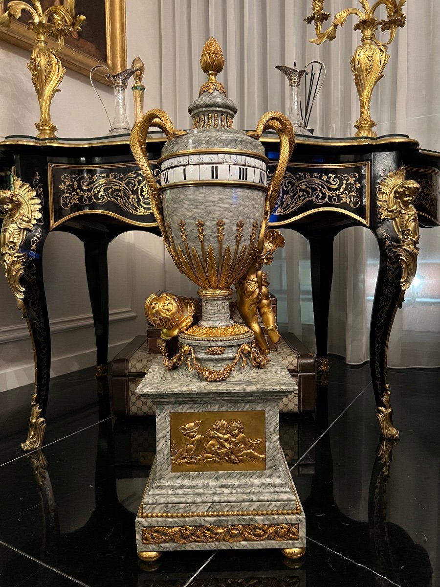 Important Pendulum In Rotating Circle Louis XVI Style Att. Dufaud Paris Model After Lepaute Monumental Rotating Fireplace Clock In Gilt Bronze 19th Century-photo-5