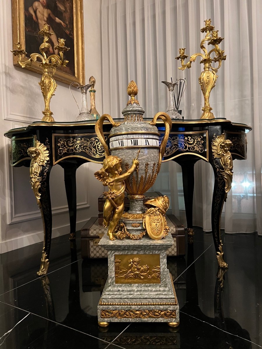 Important Pendule En Cercle Tournant De Style Louis XVI Att. Dufaud Paris Model Après Lepaute Pendule De Cheminée Rotative Monumentale En Bronze Doré 19ème Siècle