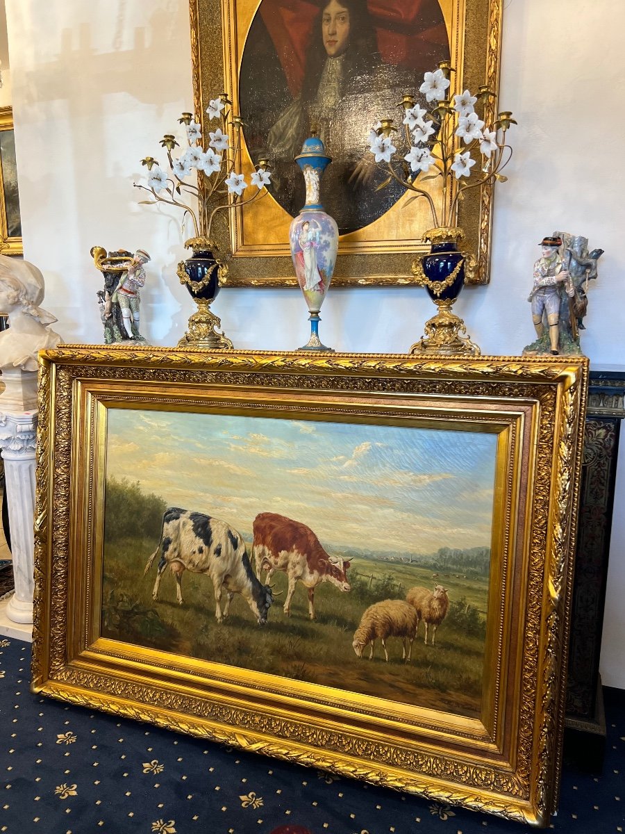 Painting Arthur De Waerhert 1881-1944 Scene Of Cows Oil On Wood-photo-2