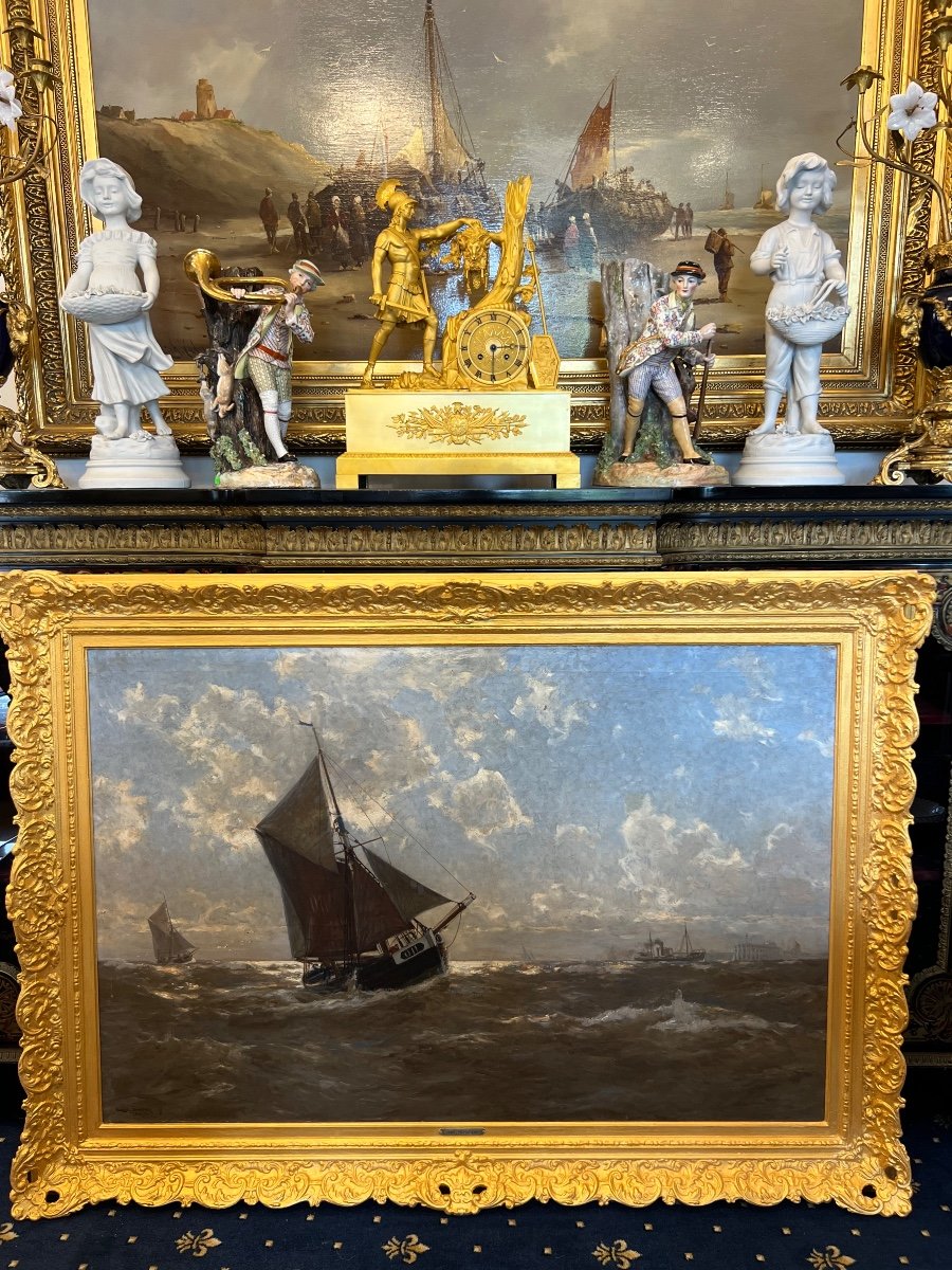 Erwin Carl Wilhelm Günter 1864 - 1927 Hamburg Düsseldorf Painting Fishing Boat In A Sea -photo-3