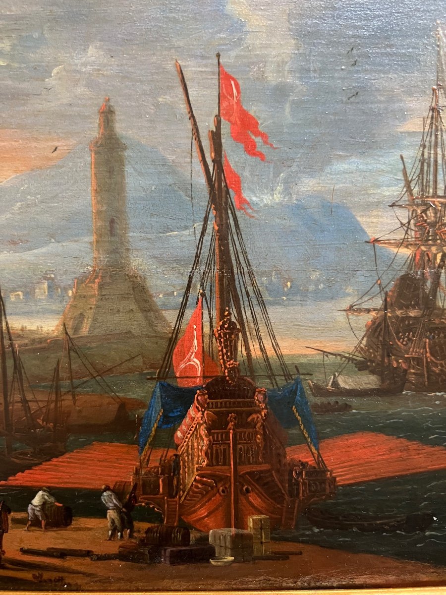 Adriaen Van Der Cabel Peinture Marine XVIIe Siècle Peinte Sur Bois-photo-2