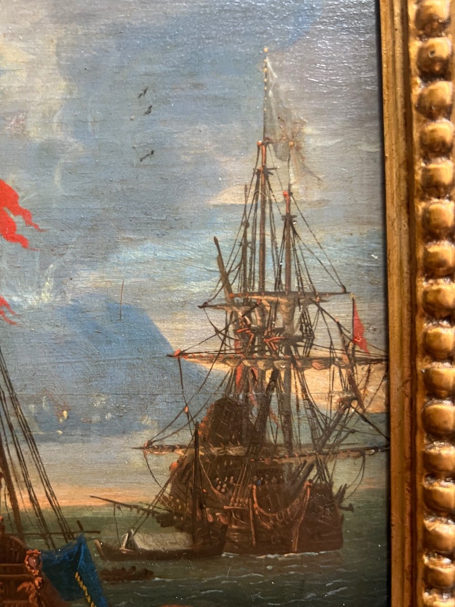 Adriaen Van Der Cabel Peinture Marine XVIIe Siècle Peinte Sur Bois-photo-3