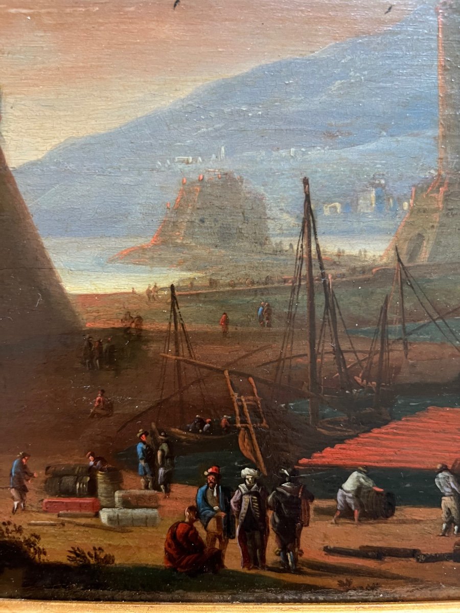 Adriaen Van Der Cabel Peinture Marine XVIIe Siècle Peinte Sur Bois-photo-4